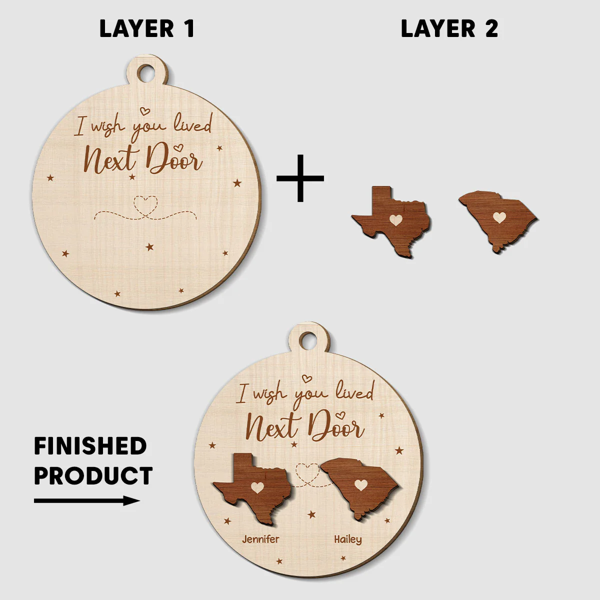 I Wish We Lived Closer - Personalized Custom Freeshape 2-Layered Wood Ornament - Image 5