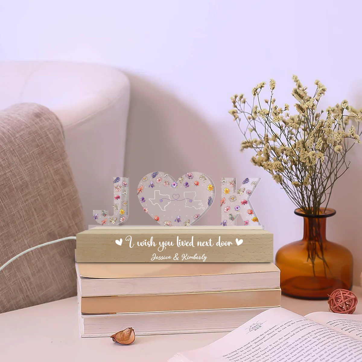 I Wish We Lived Closer - Personalized Custom Acrylic Letters 3D LED Night Light - Image 3