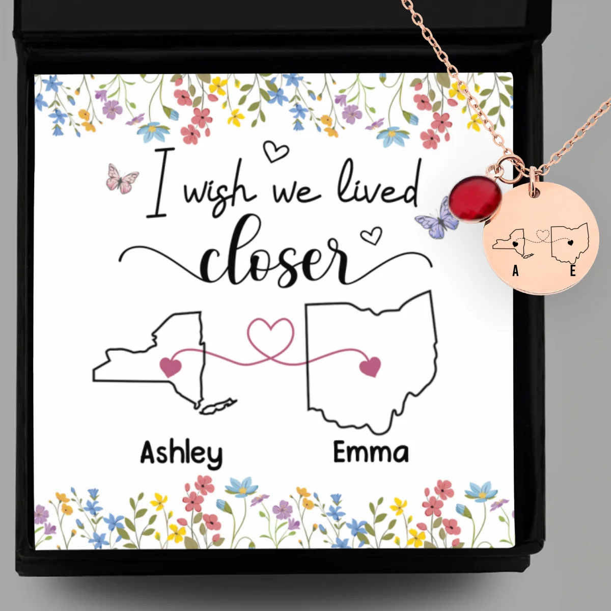 I Wish We Lived Closer - Personalized Custom Birthstone Necklace With Message Card - Image 10