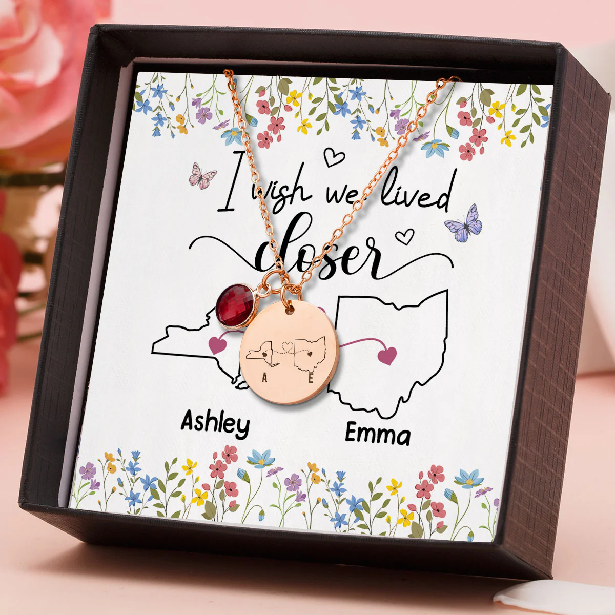 I Wish We Lived Closer - Personalized Custom Birthstone Necklace With Message Card - Image 2