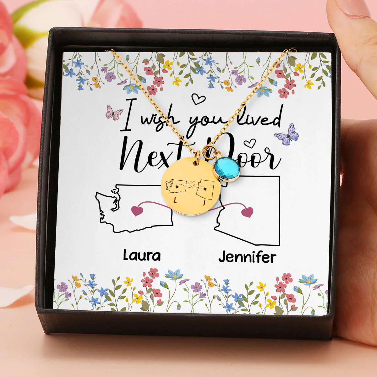 I Wish We Lived Closer - Personalized Custom Birthstone Necklace With Message Card - Image 6