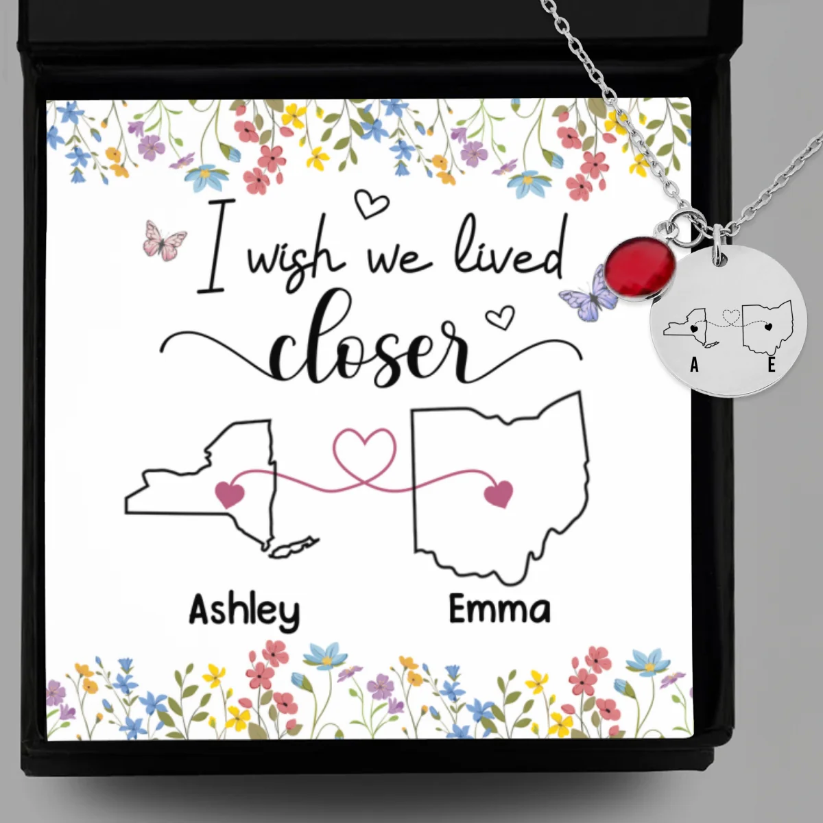 I Wish We Lived Closer - Personalized Custom Birthstone Necklace With Message Card - Image 8