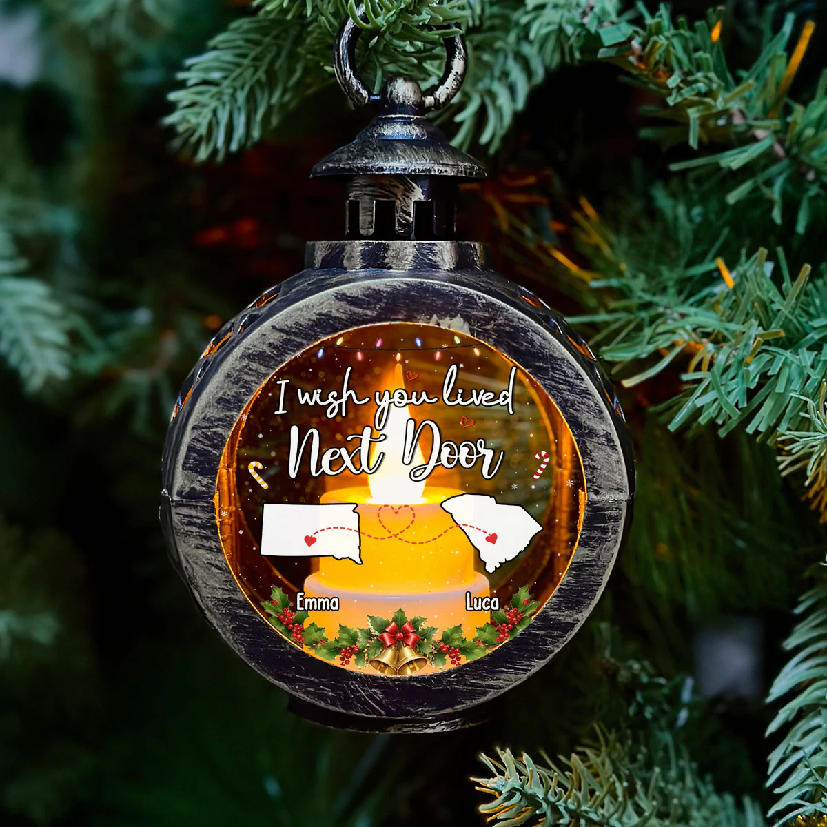 I Wish We Lived Closer - Personalized Custom Christmas Lantern - Image 2