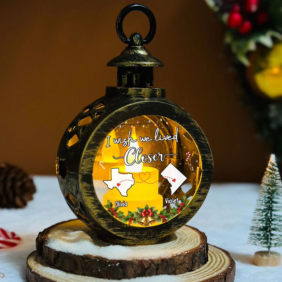 I Wish We Lived Closer - Personalized Custom Christmas Lantern - Image 3