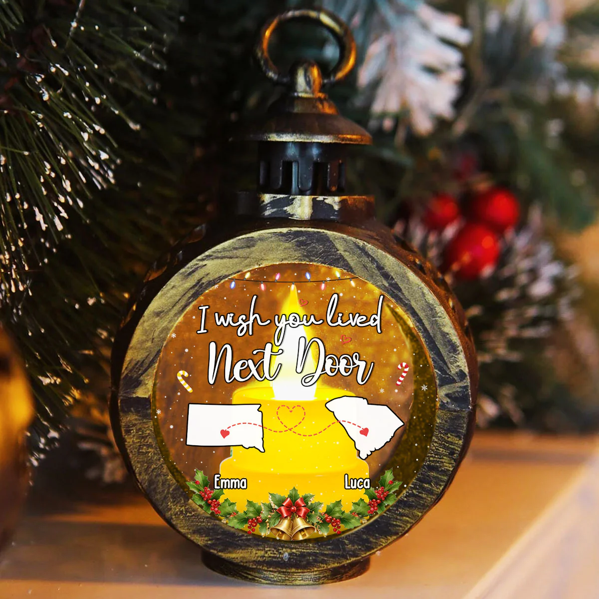 I Wish We Lived Closer - Personalized Custom Christmas Lantern - Image 4