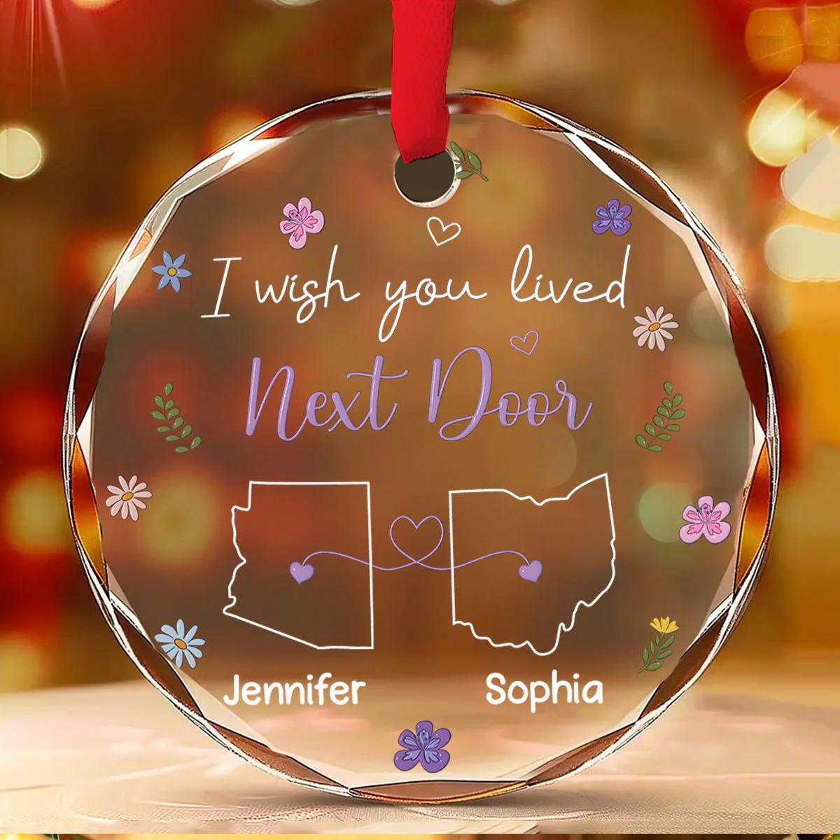 I Wish We Lived Closer - Personalized Custom Glass Ornament - Image 2