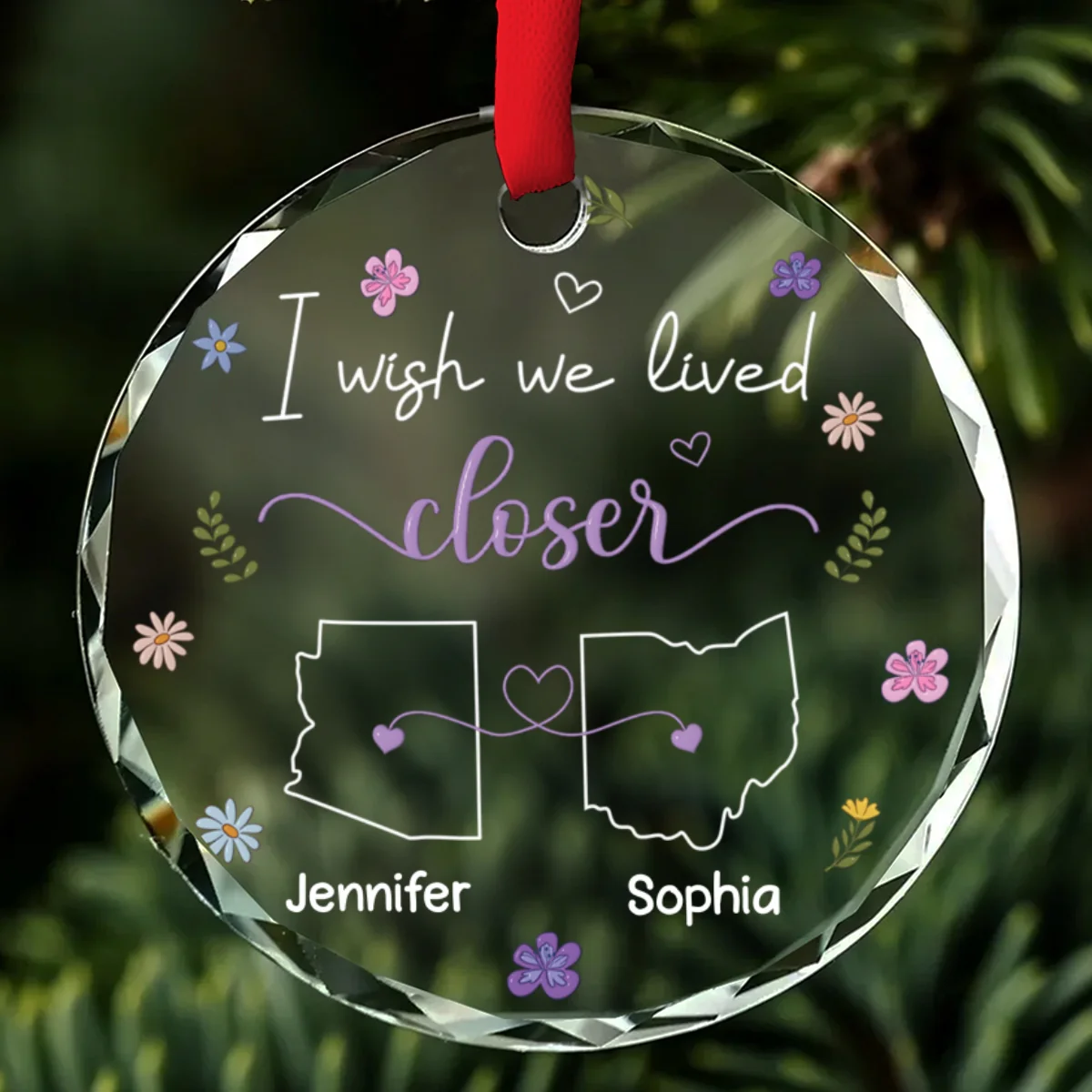 I Wish We Lived Closer - Personalized Custom Glass Ornament - Image 6