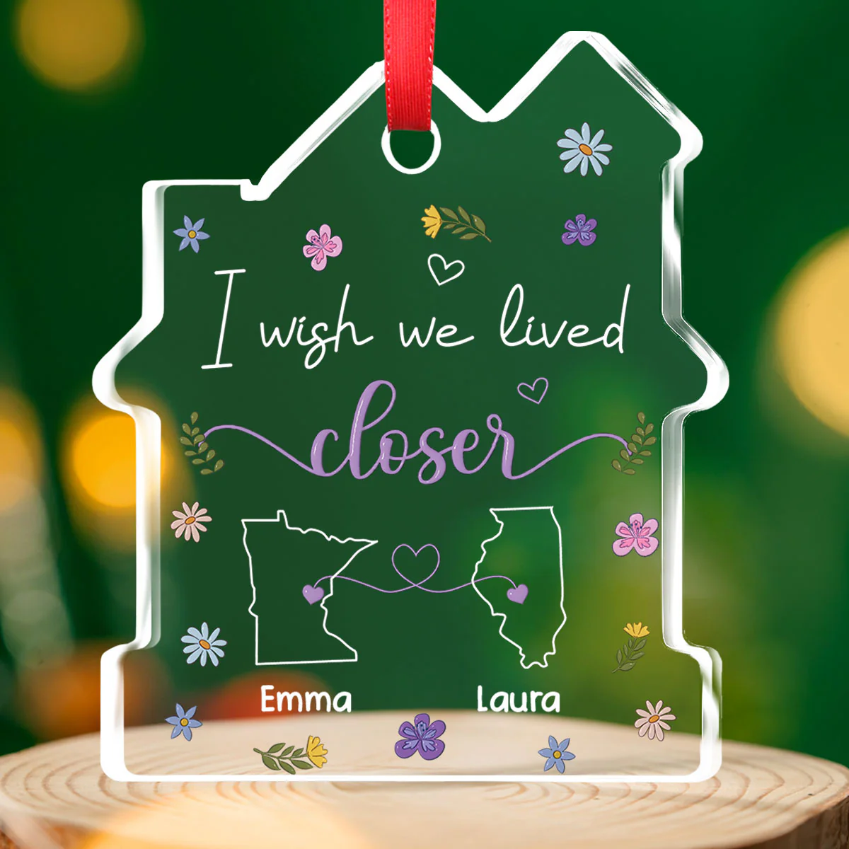 I Wish We Lived Closer - Personalized Custom House Shaped Glass Ornament - Image 3