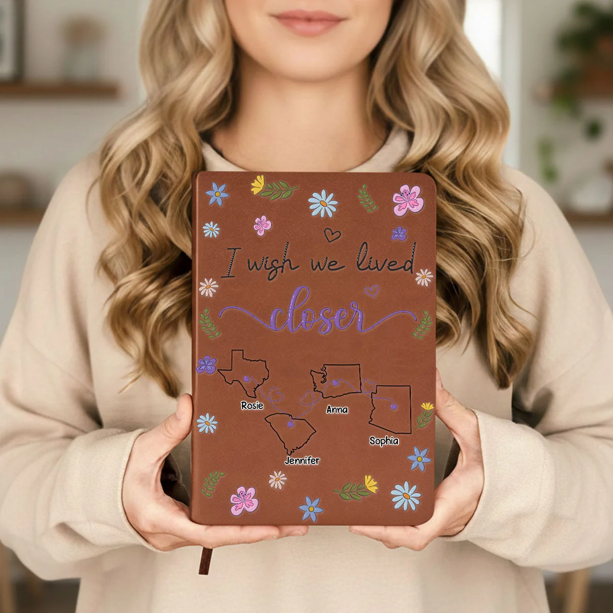 I Wish We Lived Closer - Personalized Custom Leather Journal - Image 3