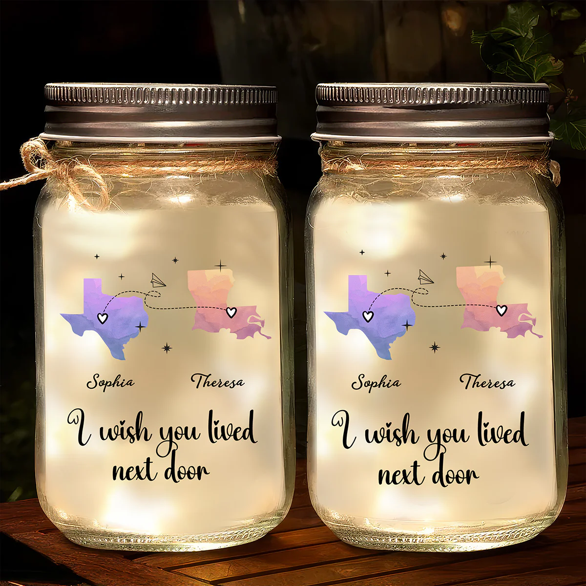 I Wish We Lived Closer - Personalized Custom Mason Jar Light - Image 2