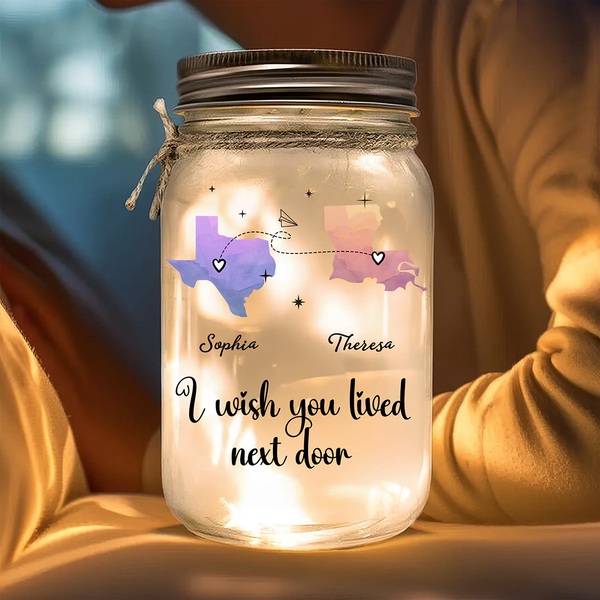 I Wish We Lived Closer - Personalized Custom Mason Jar Light - Image 3