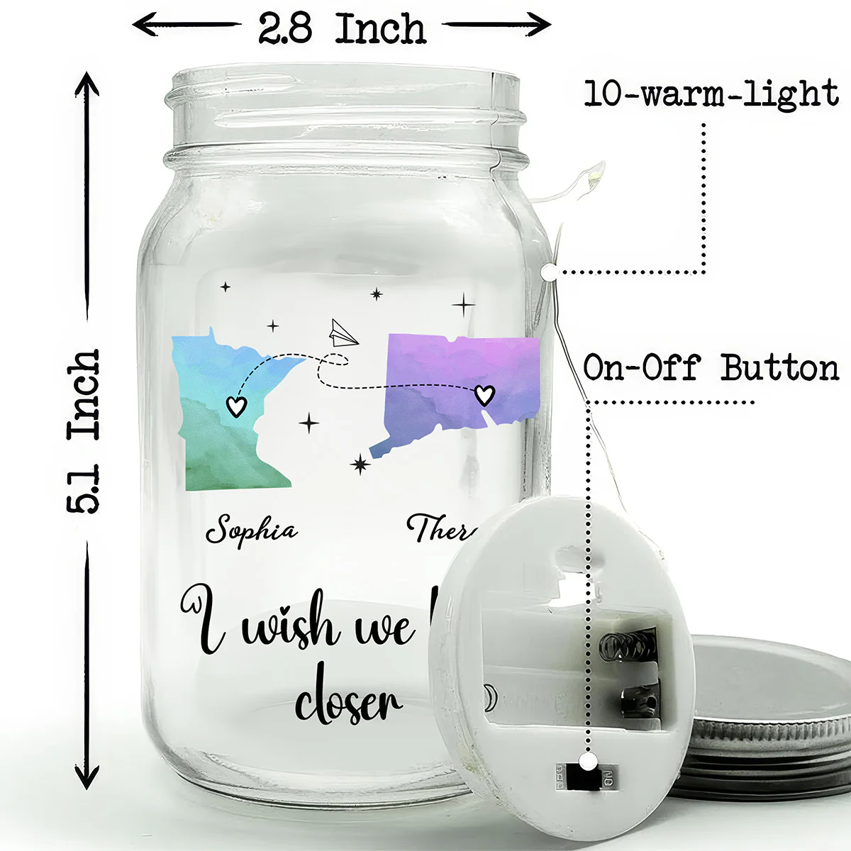 I Wish We Lived Closer - Personalized Custom Mason Jar Light - Image 5