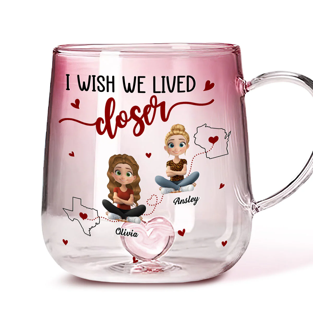 I Wish We Lived Closer - Personalized Custom Pink Gradient Glass Mug