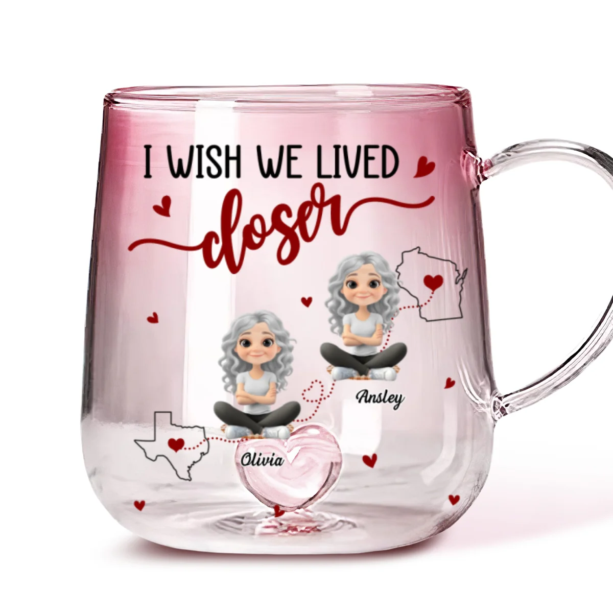 I Wish We Lived Closer - Personalized Custom Pink Gradient Glass Mug - Image 5