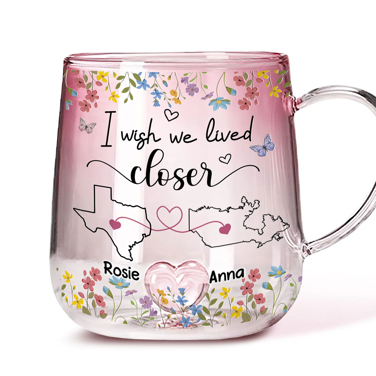 I Wish We Lived Closer - Personalized Custom Pink Gradient Glass Mug