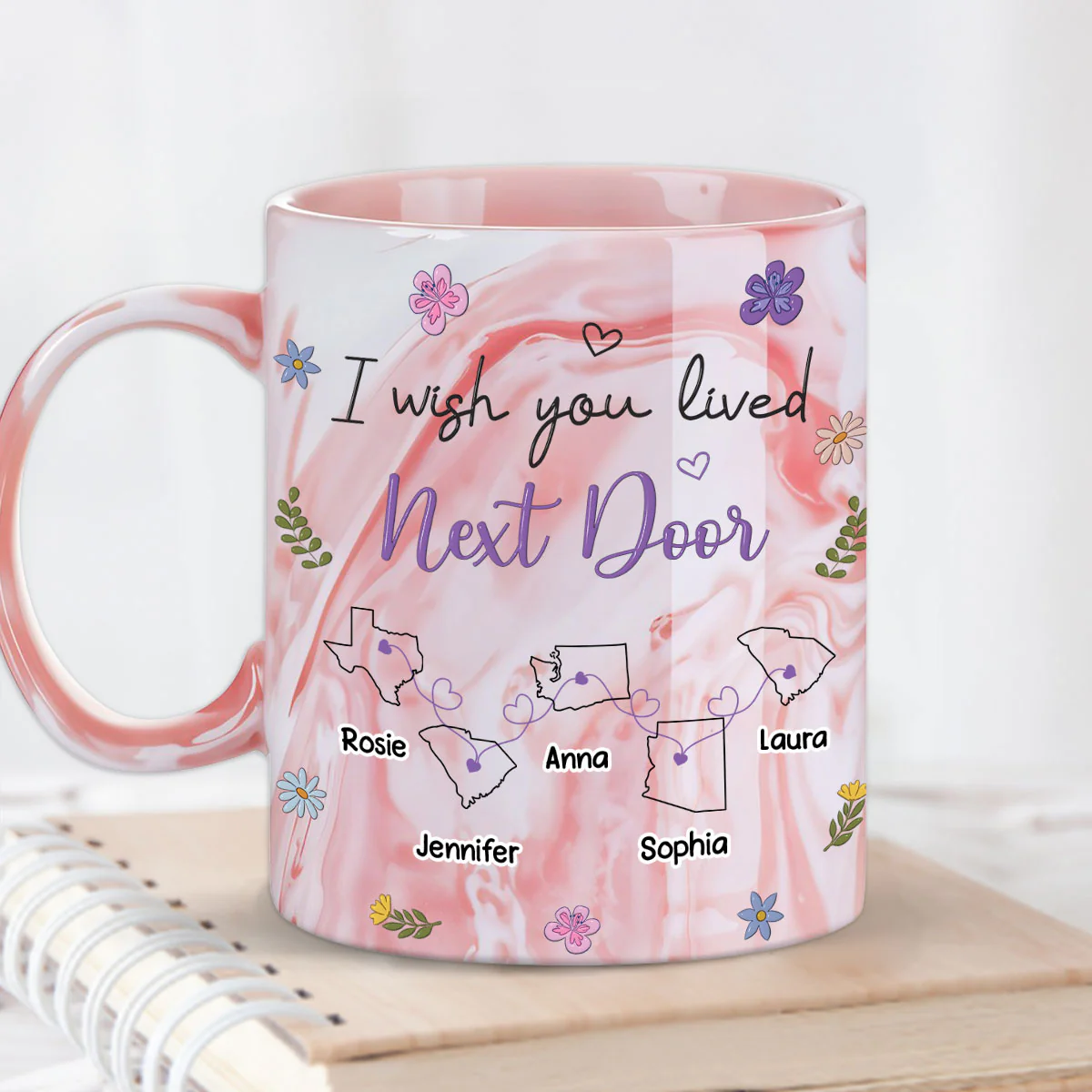 I Wish We Lived Closer - Personalized Custom Pink Marble Mug - Image 4