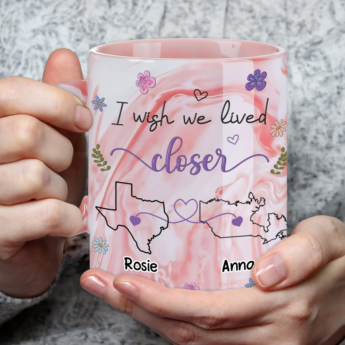 I Wish We Lived Closer - Personalized Custom Pink Marble Mug - Image 5
