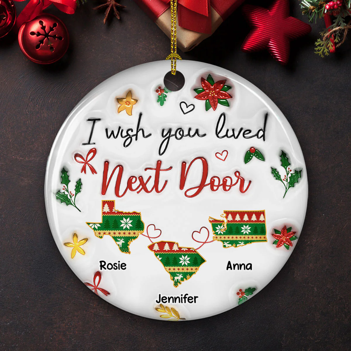 I Wish You Lived Here - Personalized Custom 3D Inflated Effect Ceramic Ornament - Image 3