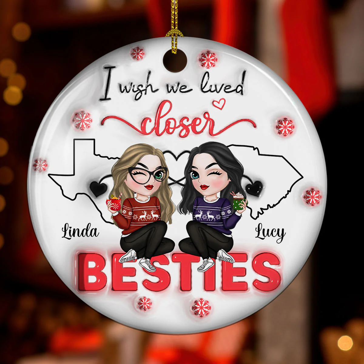 I Wish You Lived Next Door - Personalized Custom 3D Inflated Effect Ceramic Ornament - Image 2