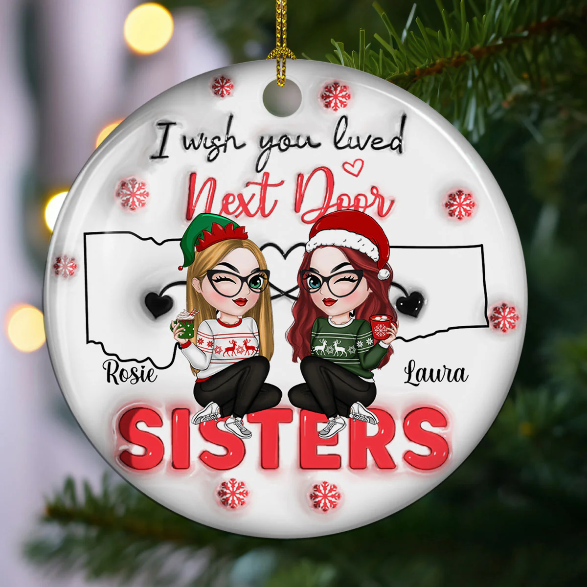 I Wish You Lived Next Door - Personalized Custom 3D Inflated Effect Ceramic Ornament - Image 3
