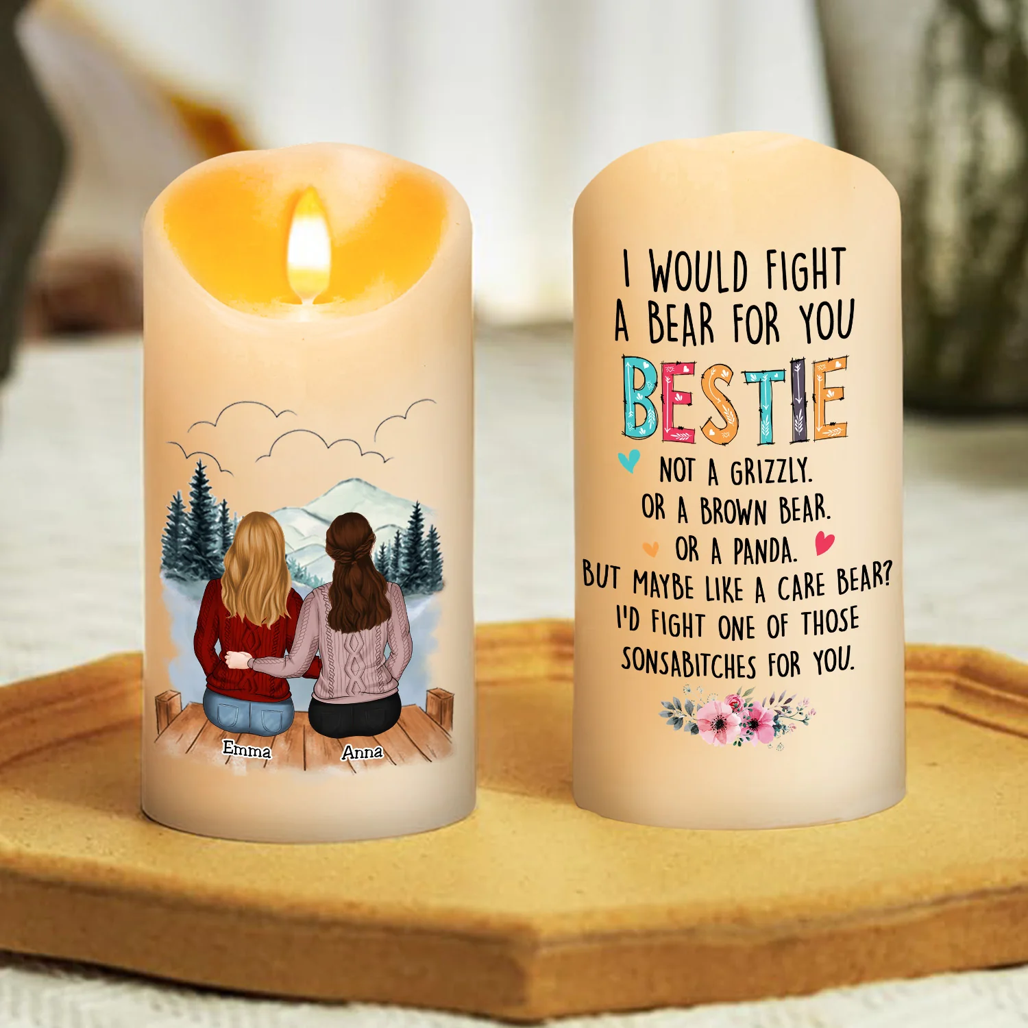 I Would Fight A Bear For You Sister - Personalized Custom LED Candle - Image 3