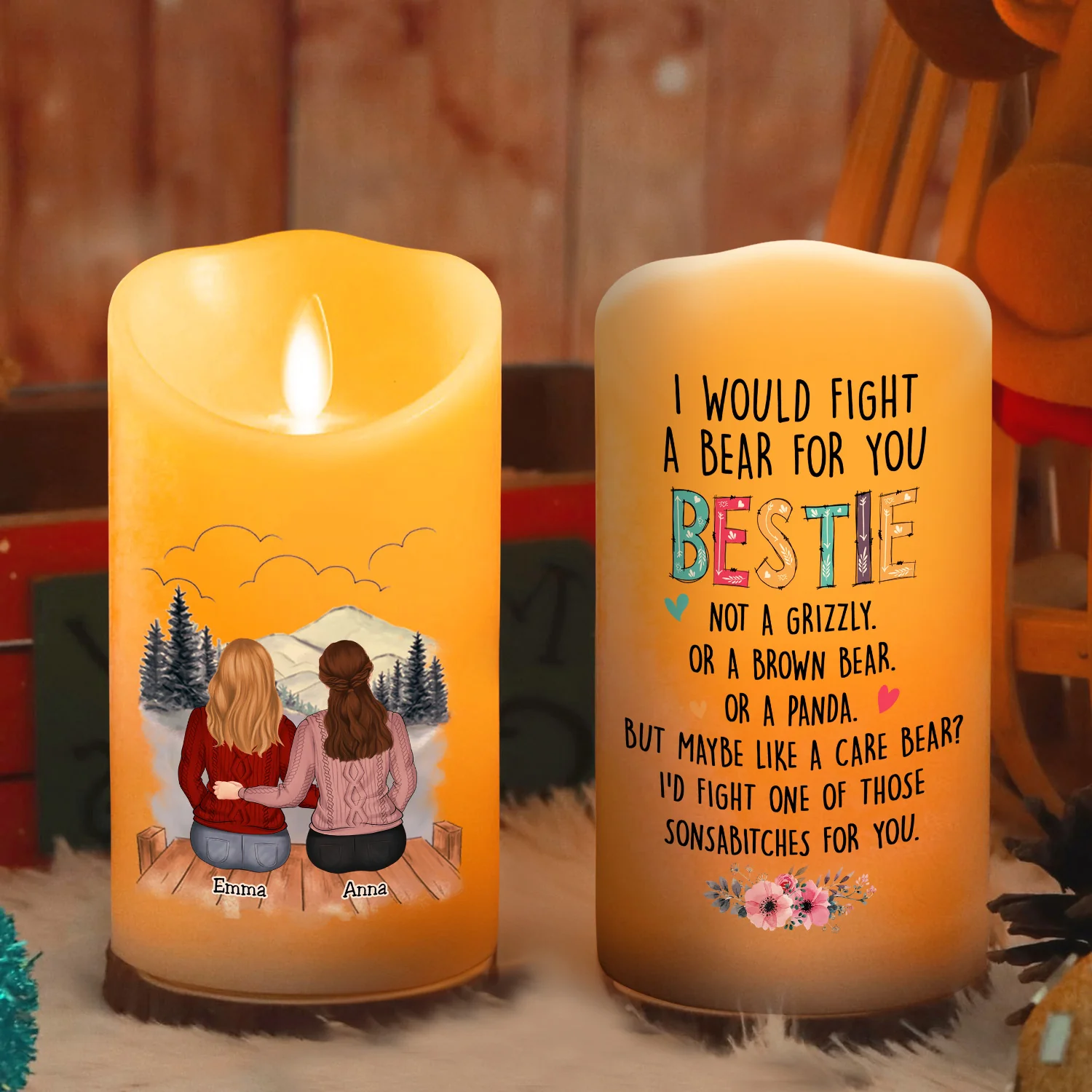I Would Fight A Bear For You Sister - Personalized Custom LED Candle - Image 5
