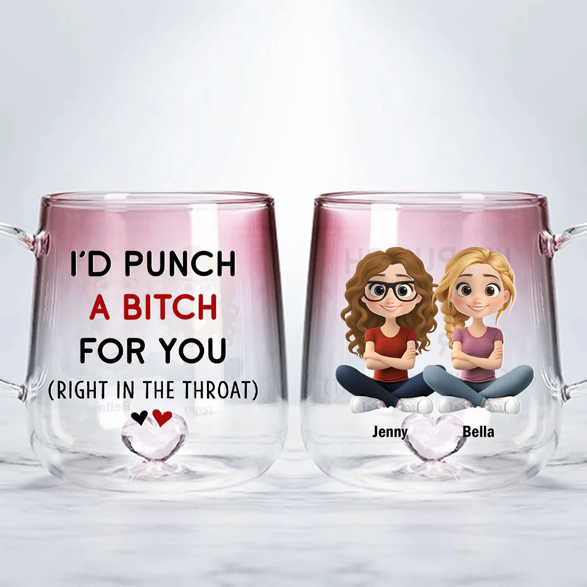 I Would Punch For You - Personalized Custom Pink Gradient Glass Mug - Image 2