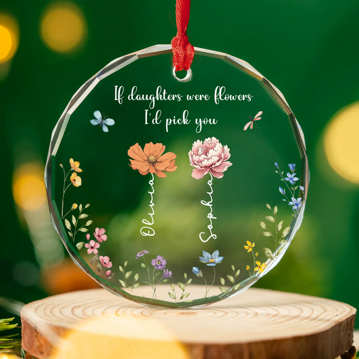If Daughters Were Flowers - Personalized Custom Glass Ornament - Image 3