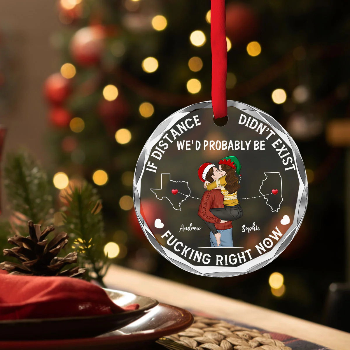 If Distance Did Not Exist - Personalized Custom Glass Ornament - Image 4