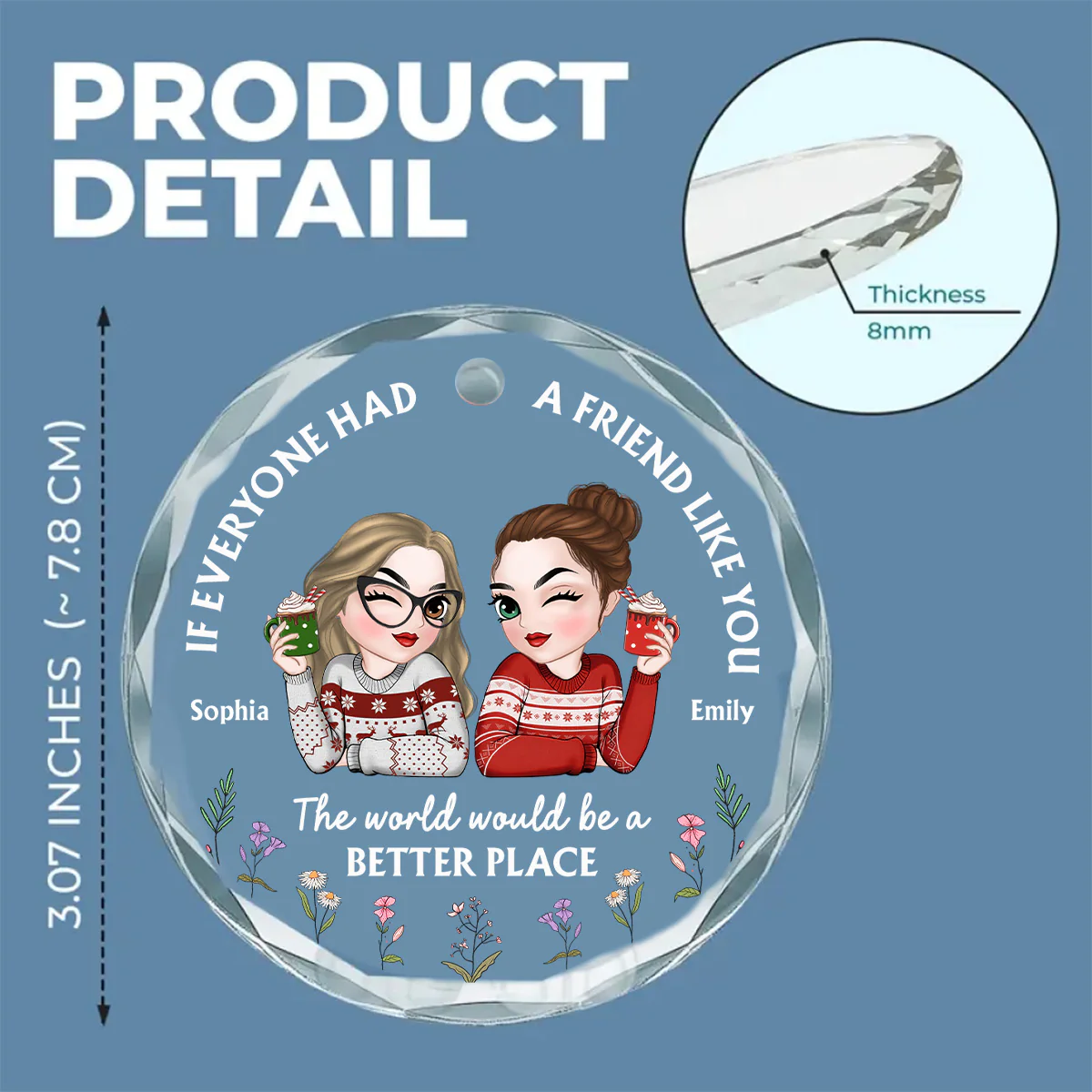 If Everyone Had A Friend Like You Chibi - Personalized Custom Glass Ornament - Image 6