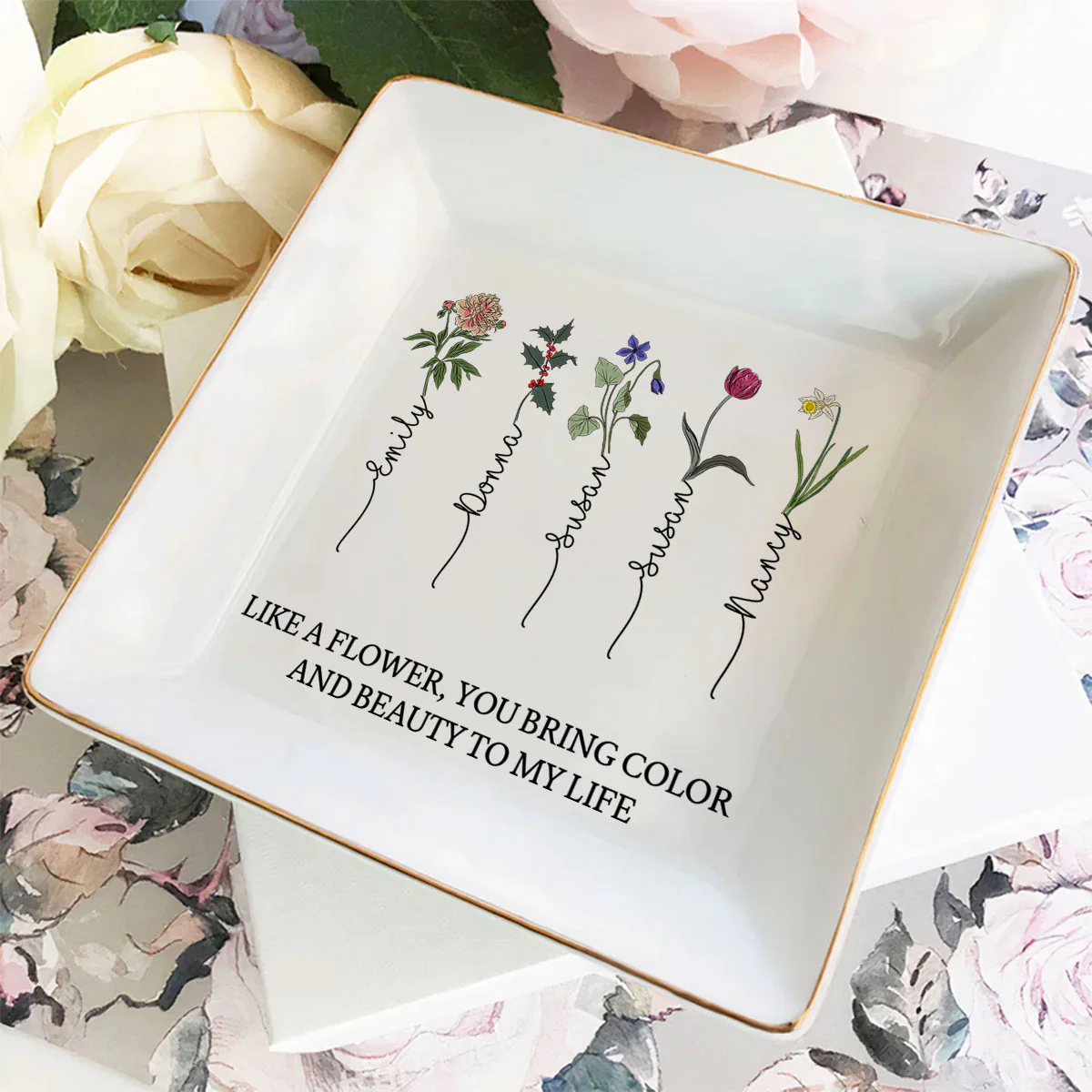 If Friends Were Flowers - Personalized Custom Jewelry Dish - Image 3