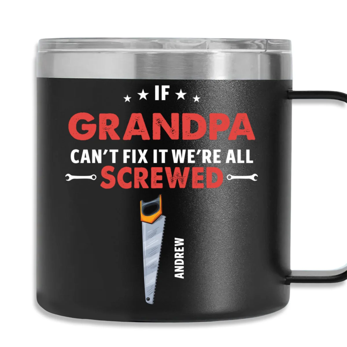 If Grandpa Dad Can Not Fix - Personalized Custom 14oz Stainless Steel Tumbler With Handle - Image 7