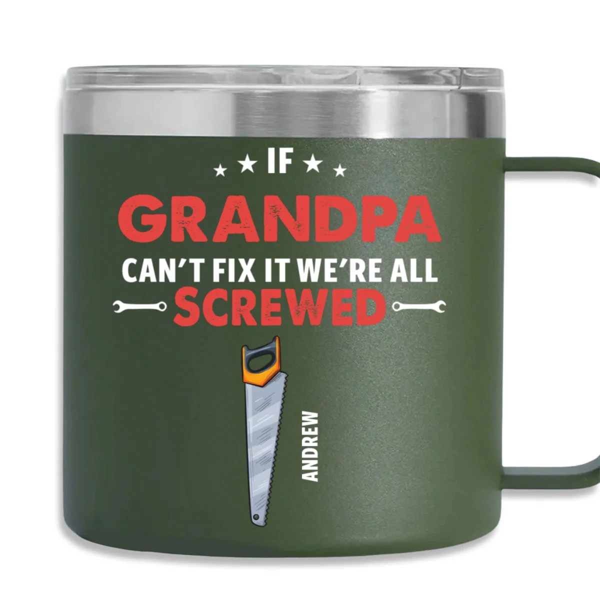 If Grandpa Dad Can Not Fix - Personalized Custom 14oz Stainless Steel Tumbler With Handle - Image 9