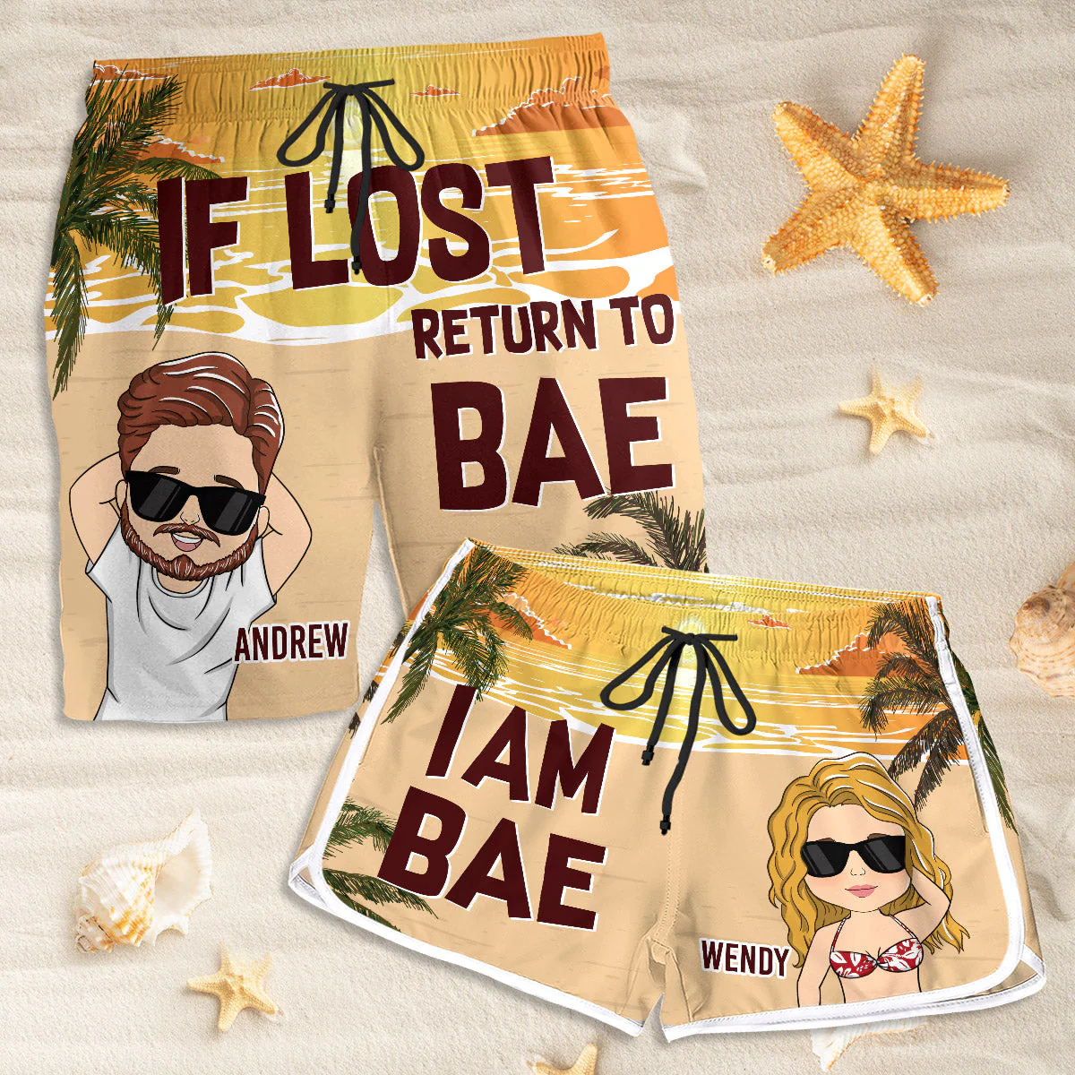 If Lost Return To Bae - Personalized Custom Couple Beach Shorts - Image 2