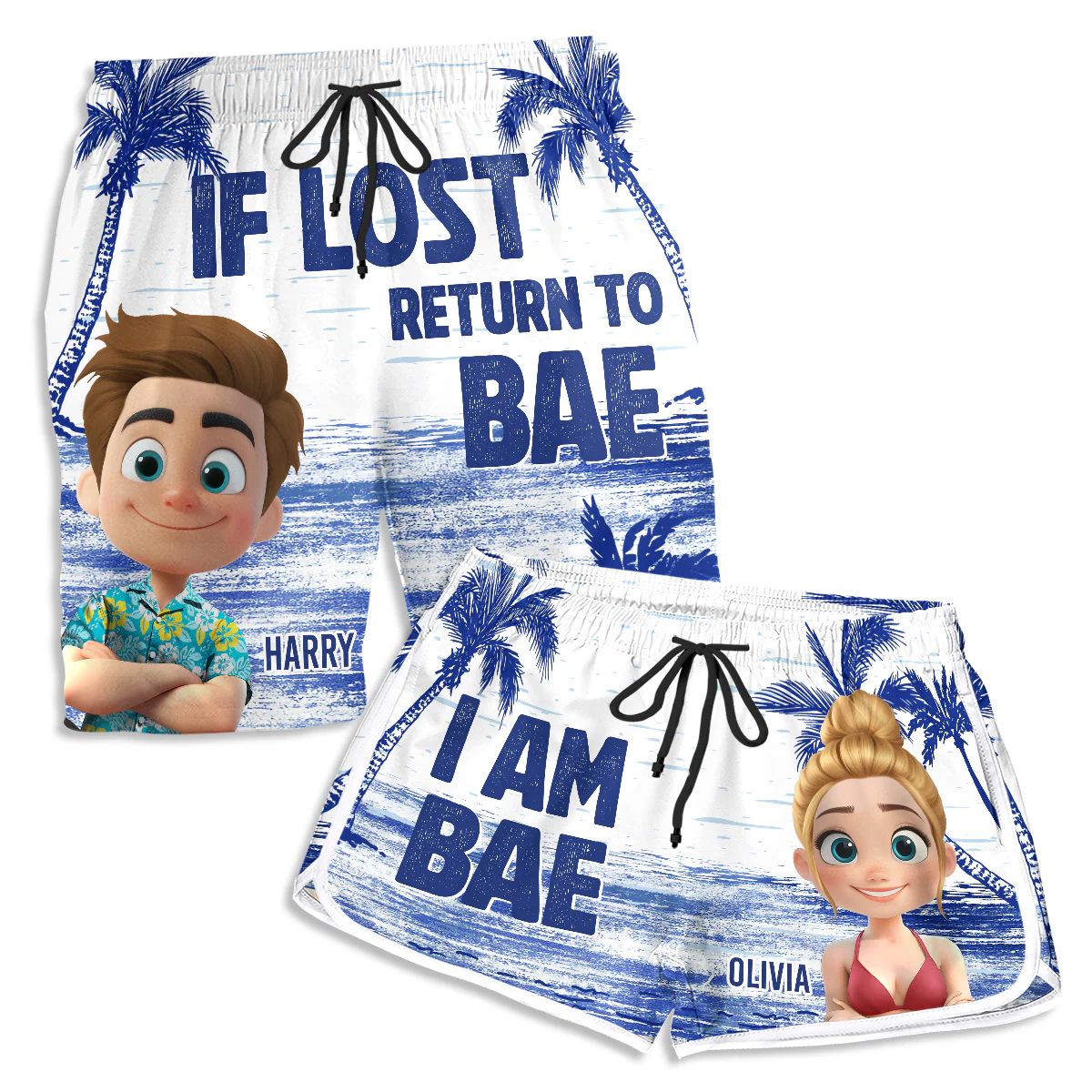 If Lost Return To Bae Summer - Personalized Custom Couple Beach Shorts
