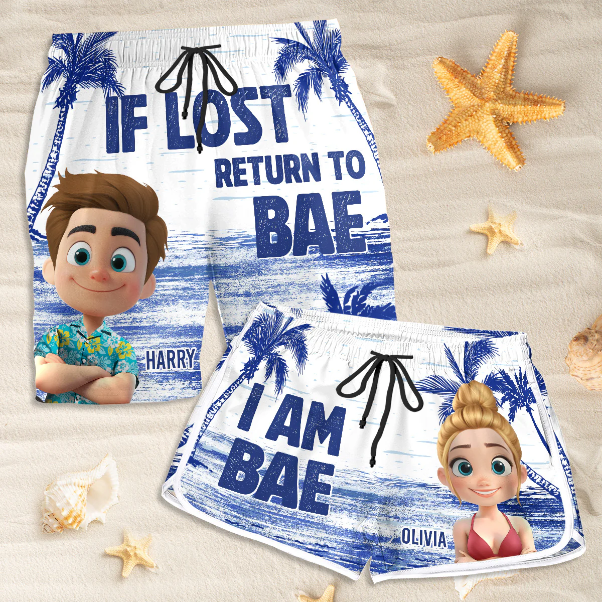 If Lost Return To Bae Summer - Personalized Custom Couple Beach Shorts - Image 2