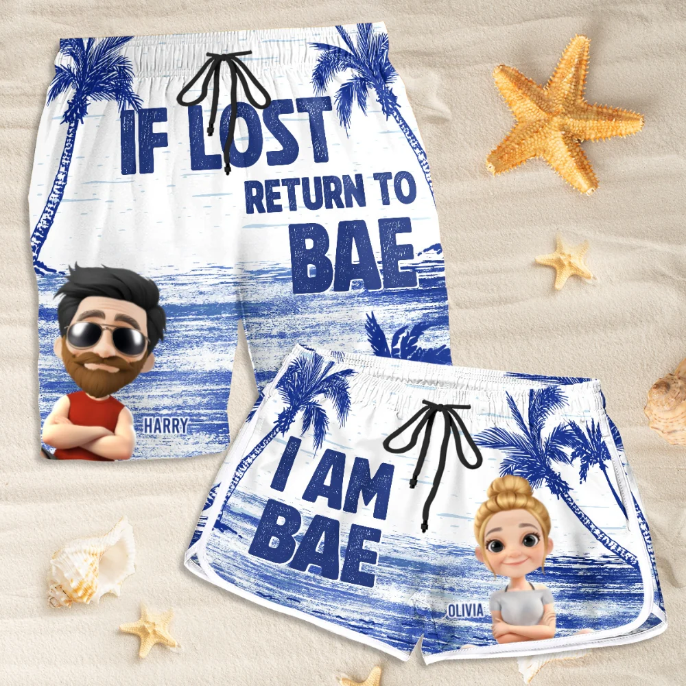 If Lost Return To Bae Summer - Personalized Custom Couple Beach Shorts - Image 8