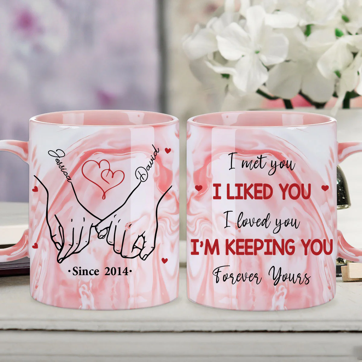 I'm Keeping You Forever Yours - Personalized Custom Pink Marble Mug - Image 3