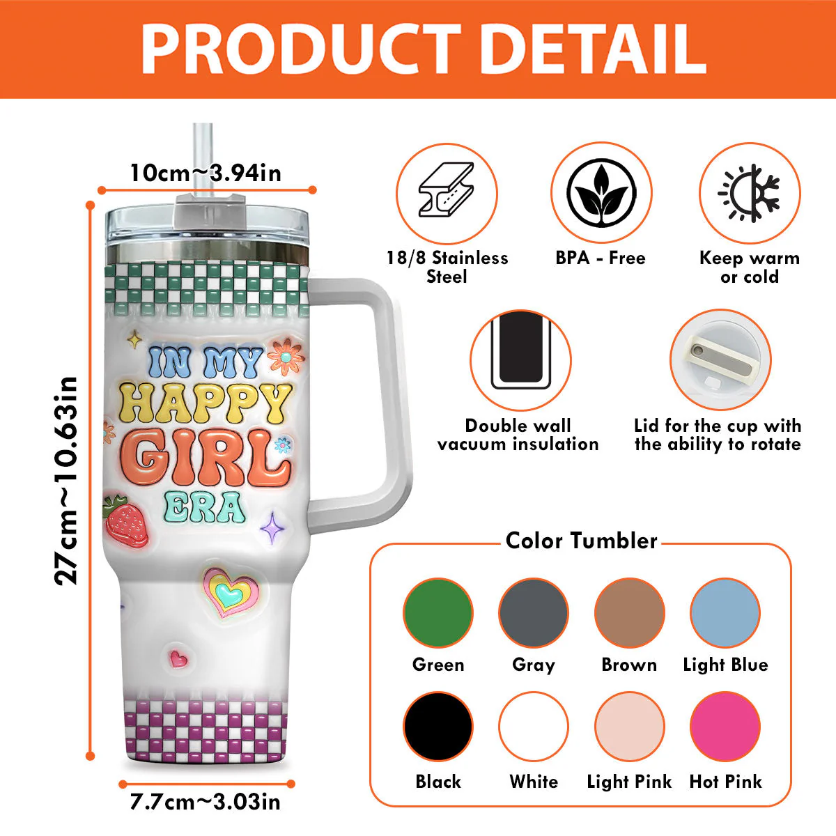 In Happy Girl Era - Personalized Custom 3D Inflated Effect Printed 40 Oz Tumbler - Image 5
