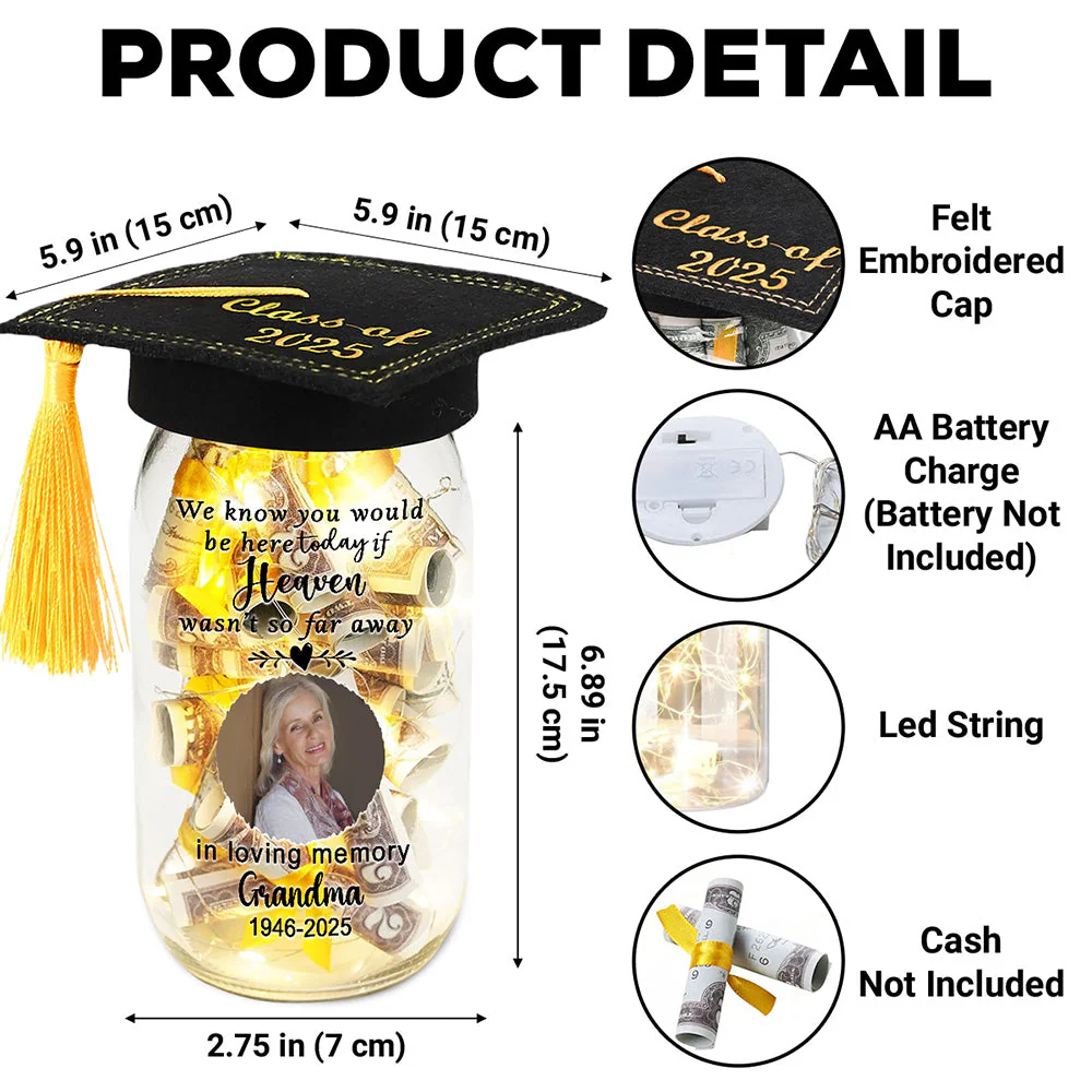 In Loving Memory Of - Personalized Custom Graduation Mason Jar Light - Image 5