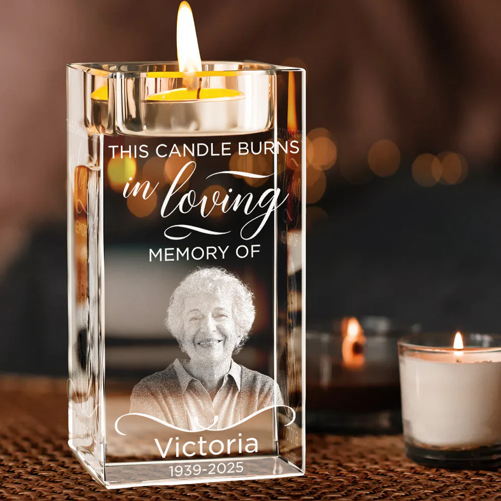 In Loving Memory - Personalized Custom Engraved Crystal Candle Holder - Image 2