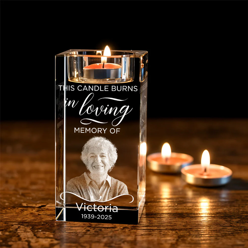 In Loving Memory - Personalized Custom Engraved Crystal Candle Holder - Image 4