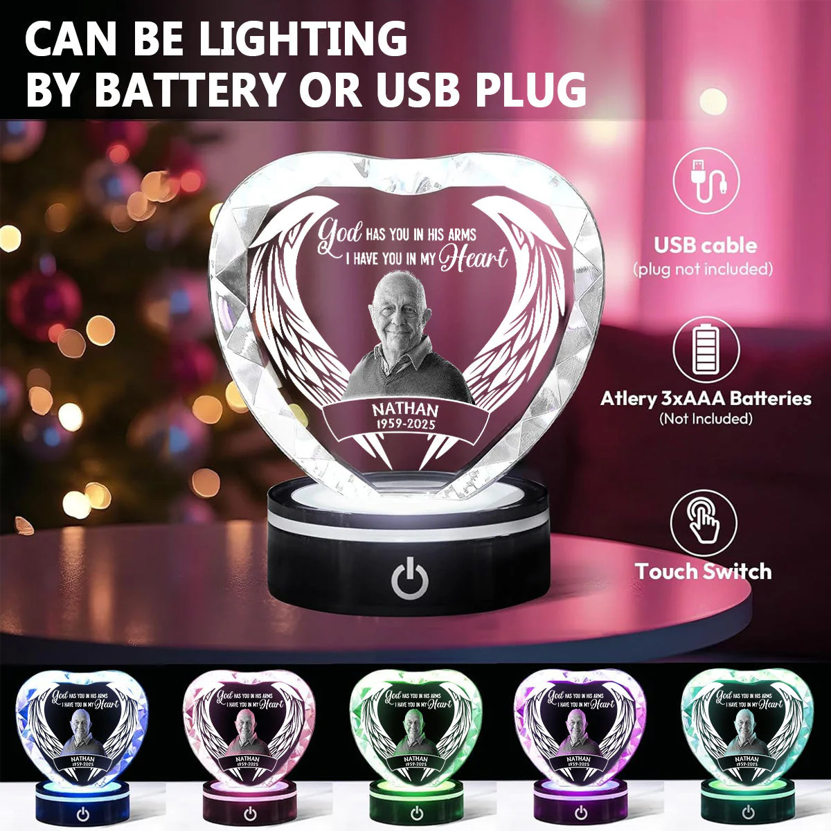 In My Heart Forever - Personalized Custom Crystal Led Light - Image 7
