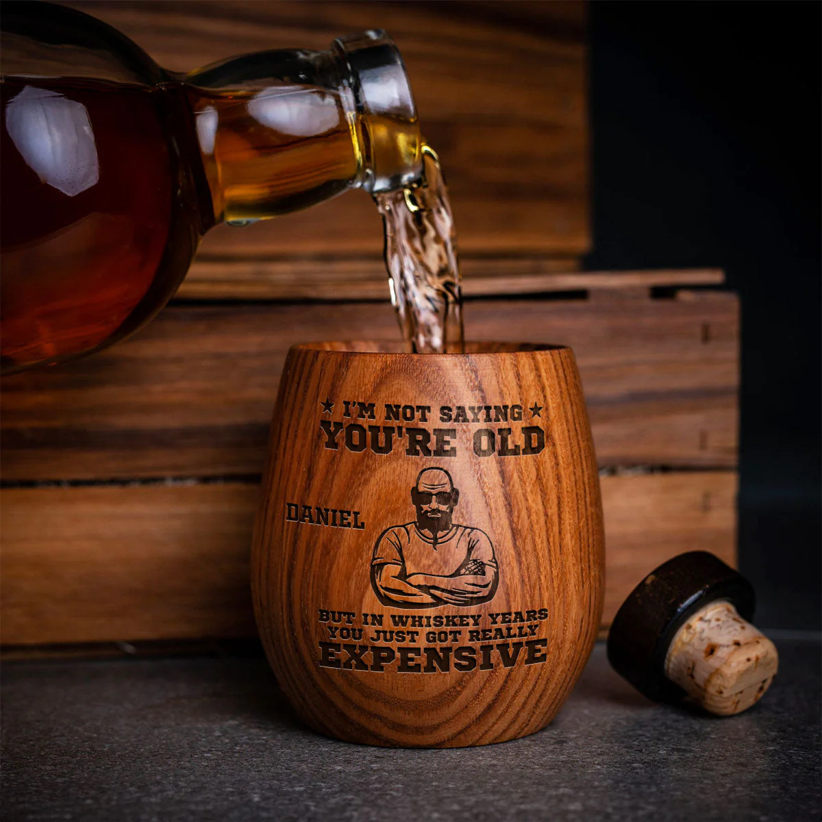 In Whiskey Years You Just Got Really Expensive - Personalized Custom Engraved Wooden Whiskey Glass - Image 3