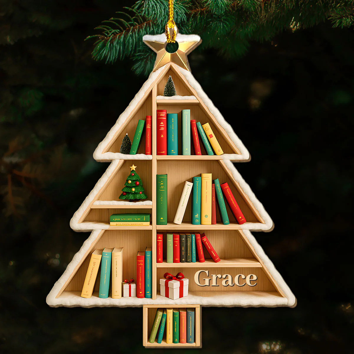 Into The Tree Bookshelf - Personalized Custom 3D Effect Wood Ornament - Image 2