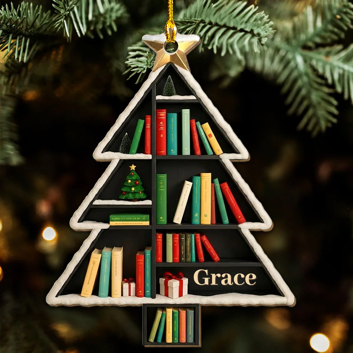 Into The Tree Bookshelf - Personalized Custom 3D Effect Wood Ornament - Image 3