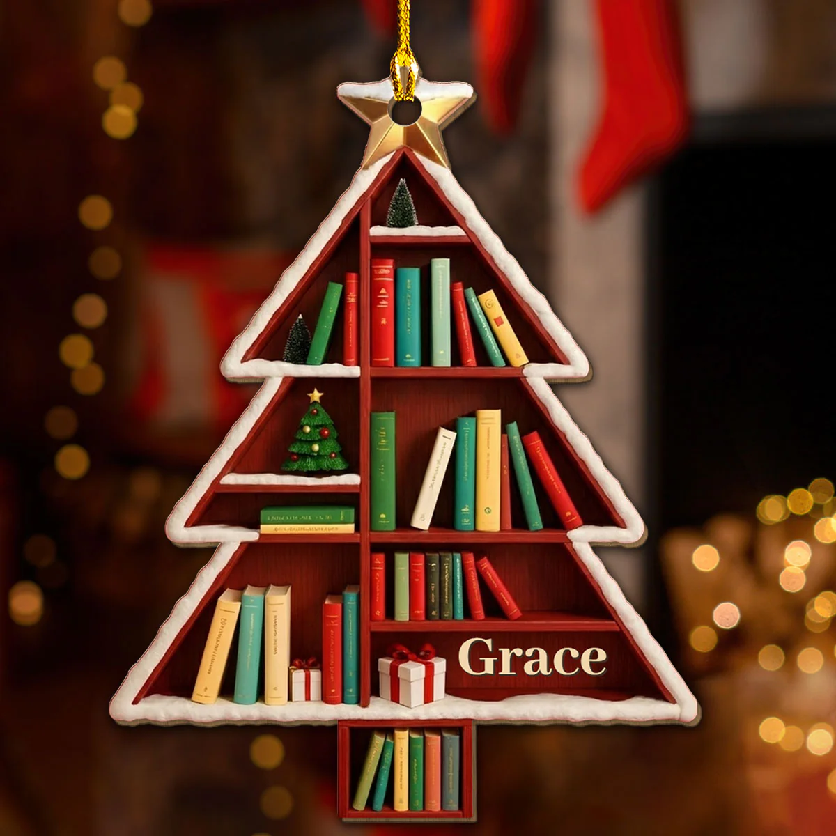 Into The Tree Bookshelf - Personalized Custom 3D Effect Wood Ornament - Image 4