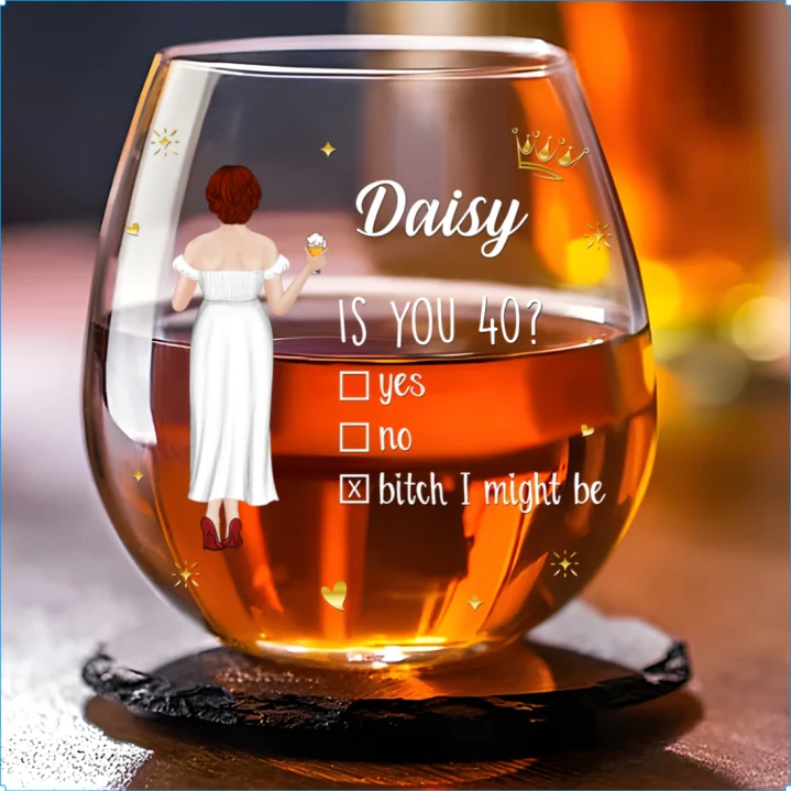 Is You 40 - Personalized Custom Wine Glass - Image 5