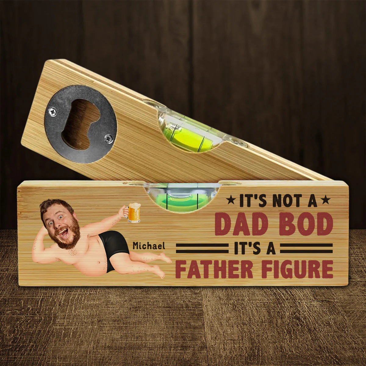 It Is A Father Figure - Personalized Custom Wooden Spirit Level Bottle Opener - Image 2