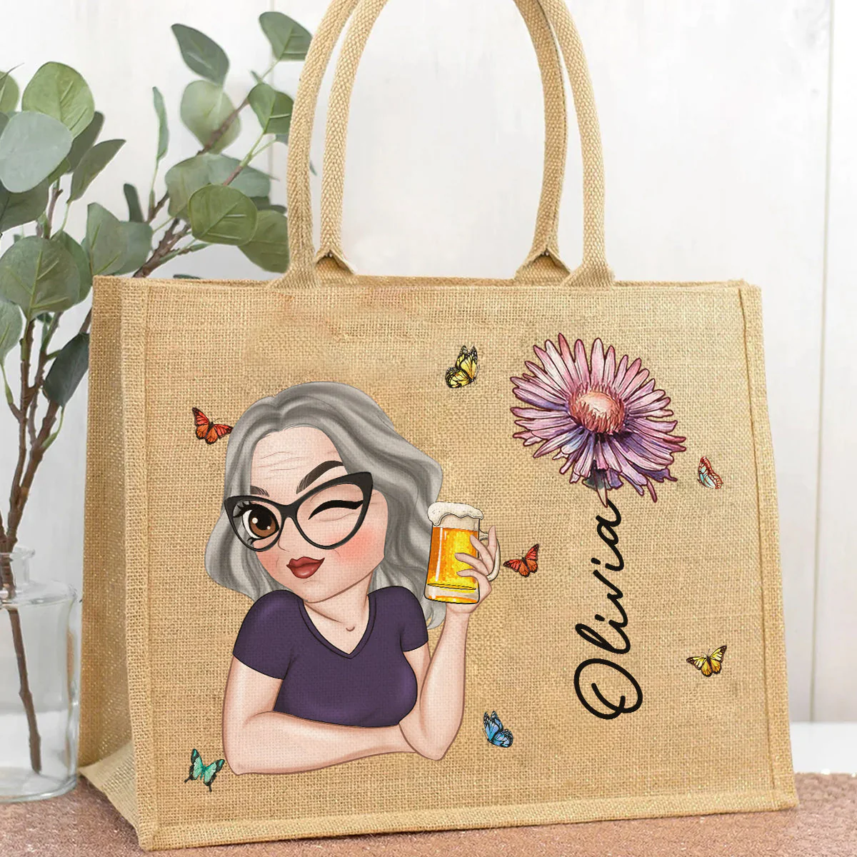 It Is Holiday Time - Personalized Custom Jute Tote Bag - Image 2